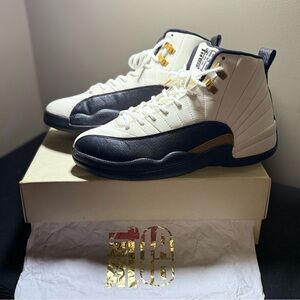 Jordan12 Chinese New Year White and Black Sneakers with Gold Accents